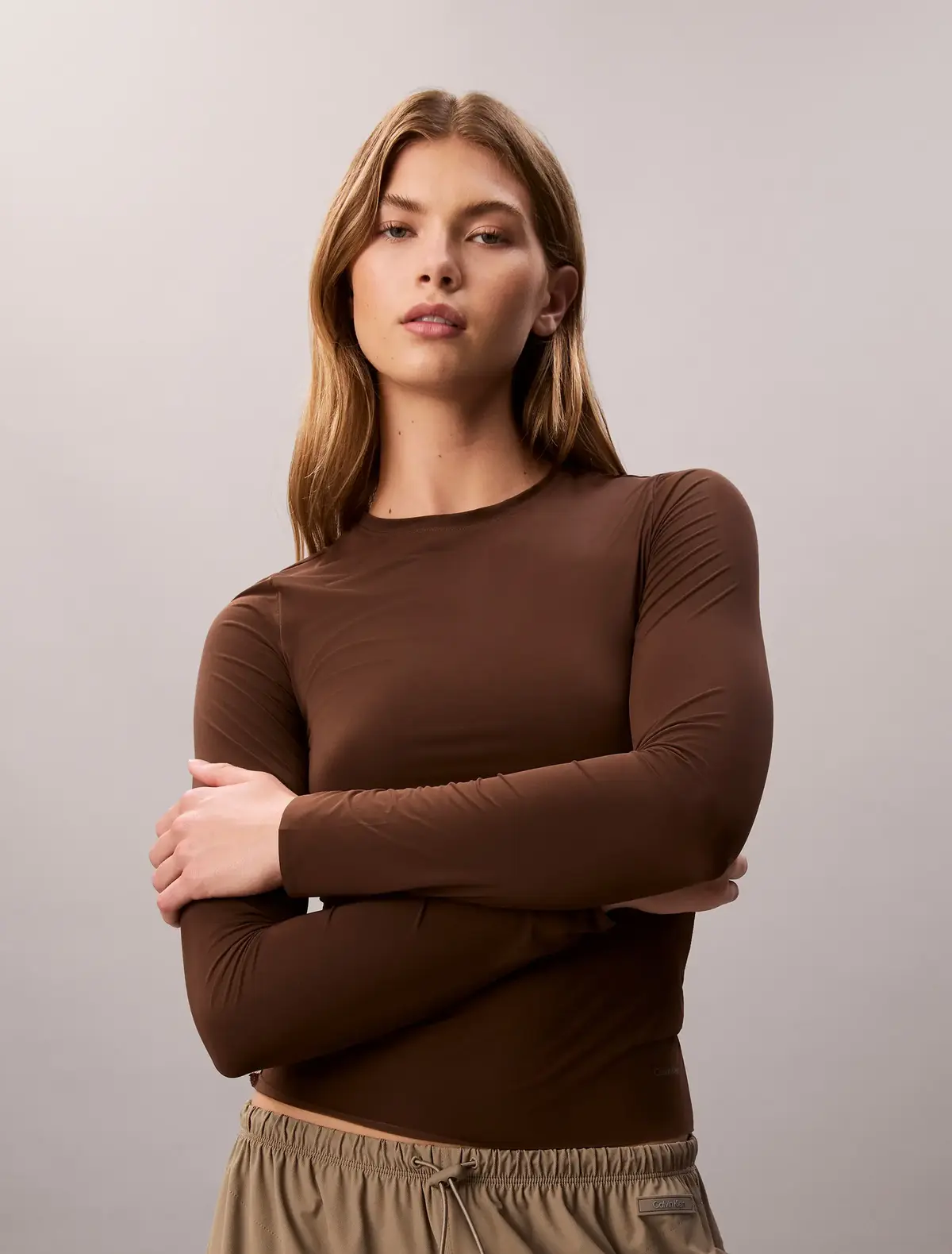 Calvin Klein SECOND SKIN LS TOP Kahverengi Kadın Uzun Kollu Tişört