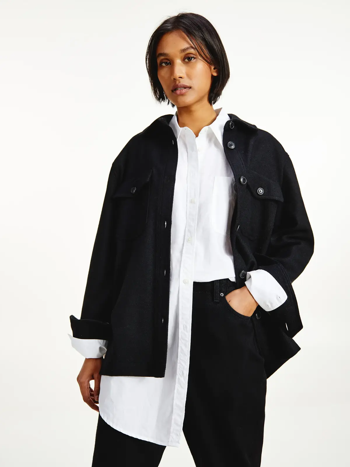 Tommy Hilfiger WOOL BLEND SHACKET Kadın Siyah Blazer