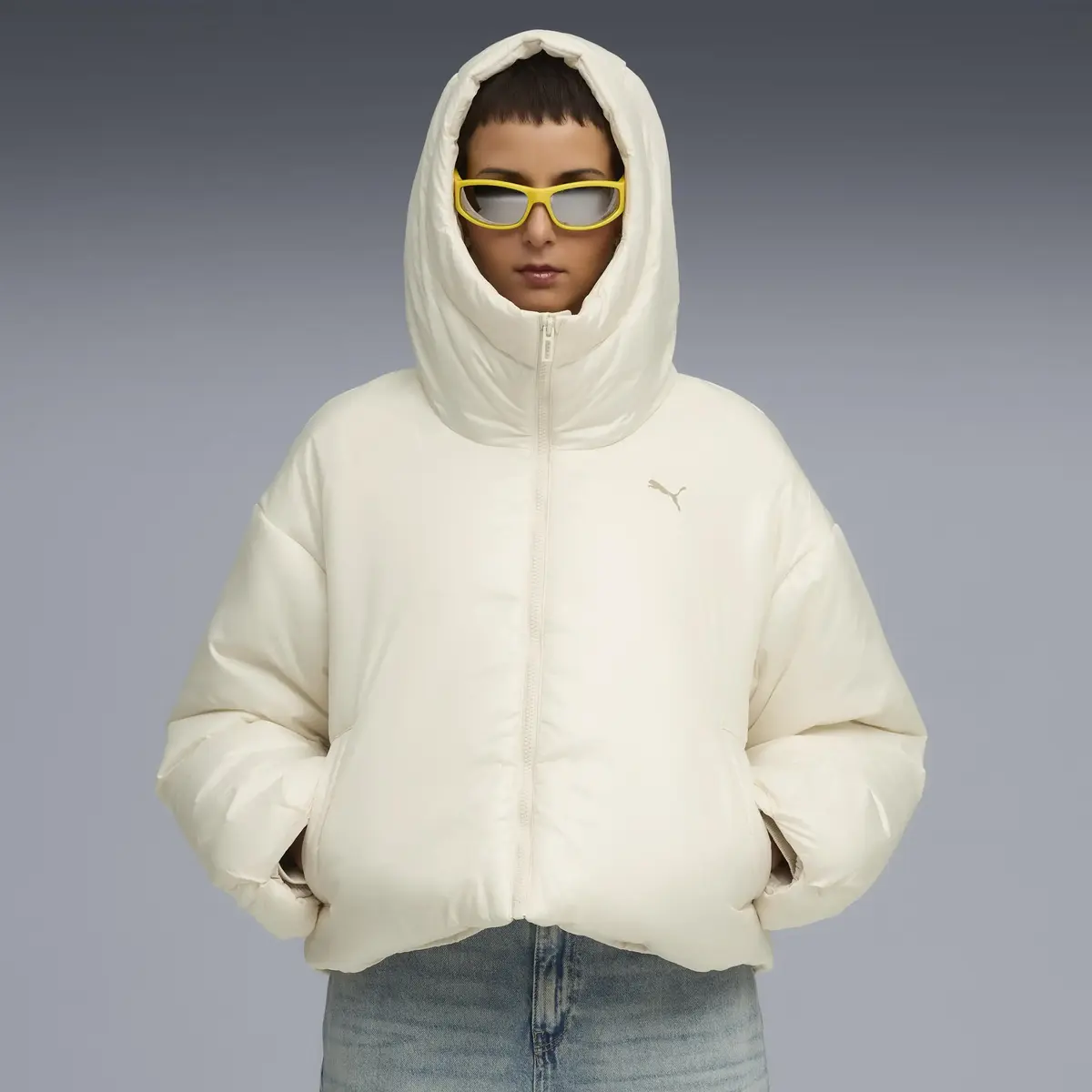 Puma Shiny Hooded Padded Jacket Krem Kadın Mont