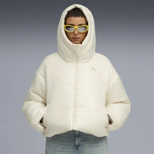 Puma Shiny Hooded Padded Jacket Krem Kadın Mont