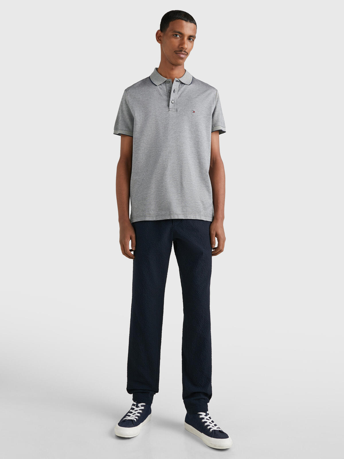 Tommy Hilfiger OXFORD LOGO COLLAR R Erkek Gri Polo T-Shirt