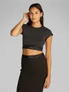 Calvin Klein RIB CROP TEE, UB1 Siyah Kadın T-Shirt & Polo