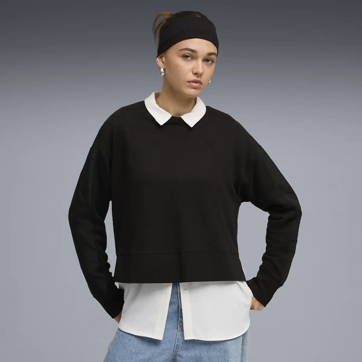 Puma HER Relaxed Crew Siyah Kadın Sweatshirt