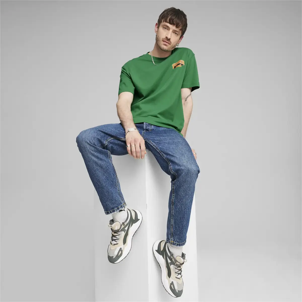 Puma TEAM Graphic Tee Yeşil Erkek Tişört