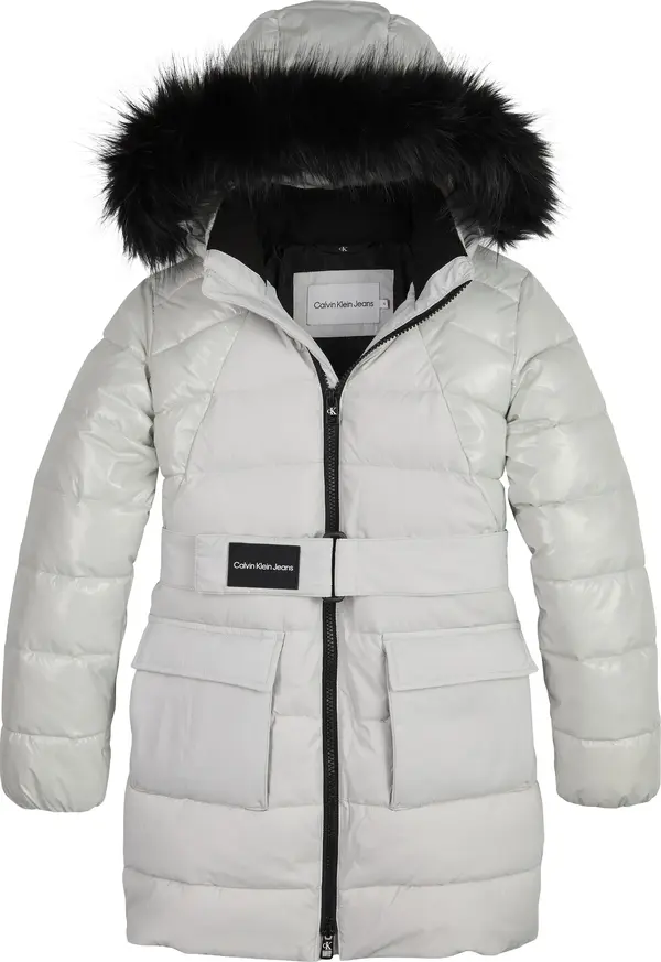 Calvin Klein MIXED MEDIA BELTED P Kadın Gri Şişme Mont