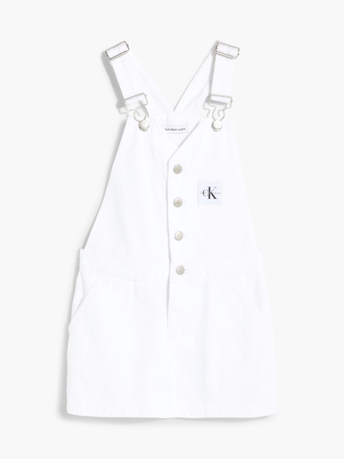 Calvin Klein DENIM V DUNGAREE DRE Kadın Beyaz Elbise