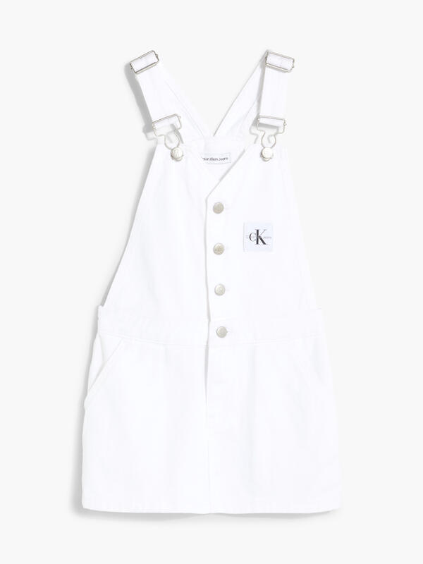 Calvin Klein DENIM V DUNGAREE DRE Kadın Beyaz Elbise