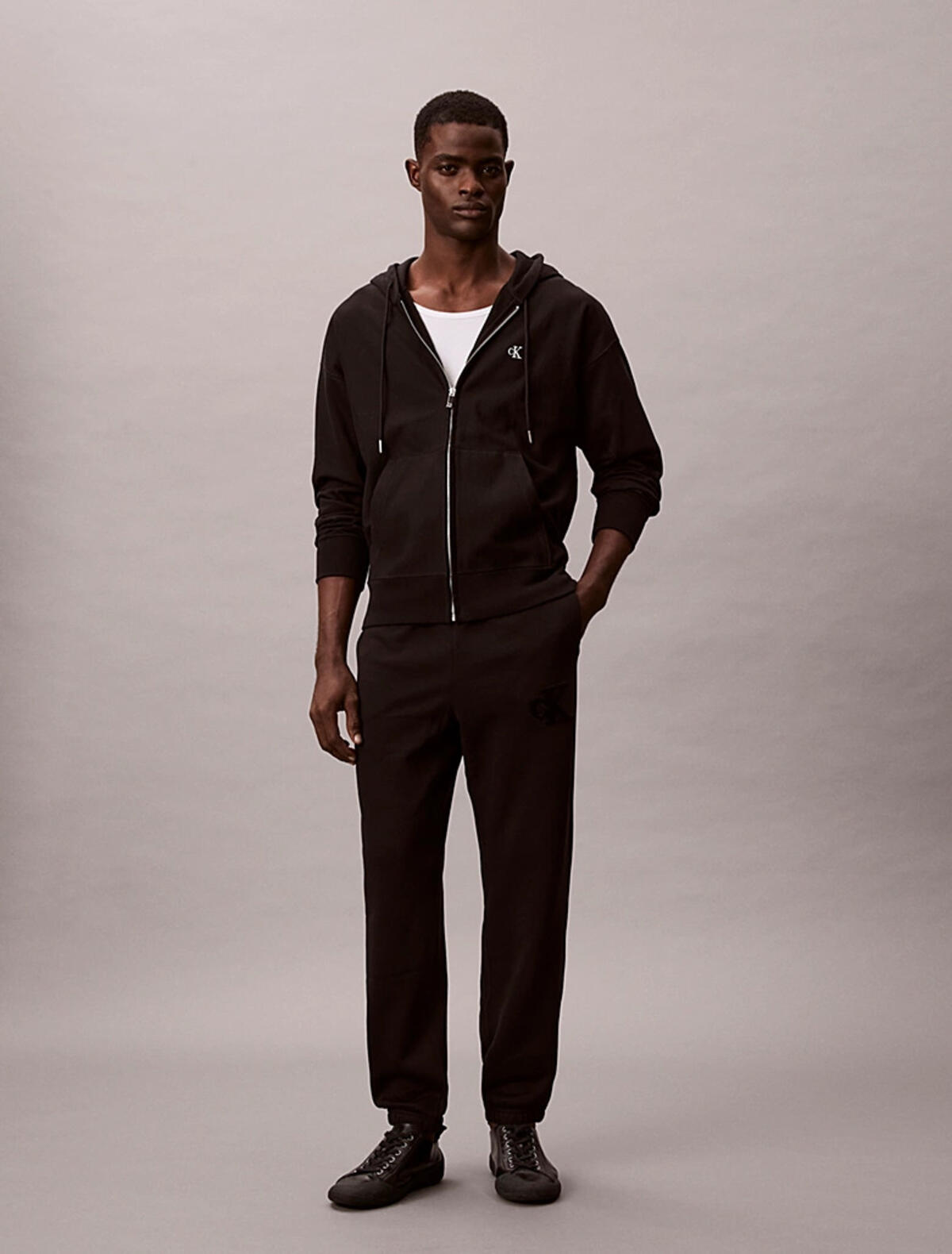 Calvin Klein Fleece Monogram Logo Patch Siyah Erkek Eşofman Altı