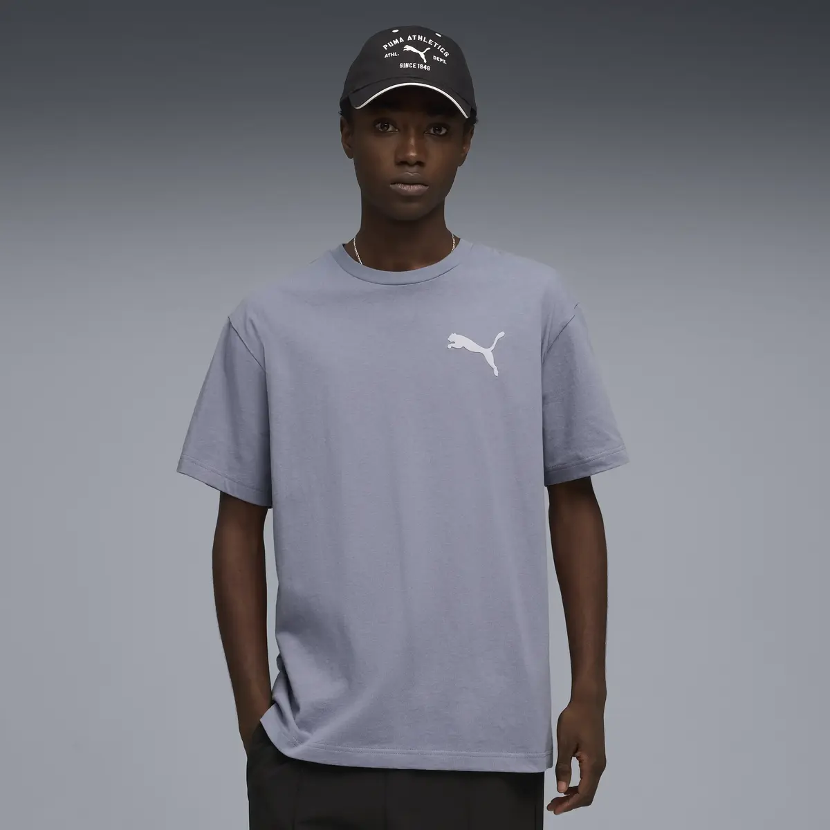 PUMA ESS ELEVATED CAT LOGO Tee Erkek Gri T-Shirt