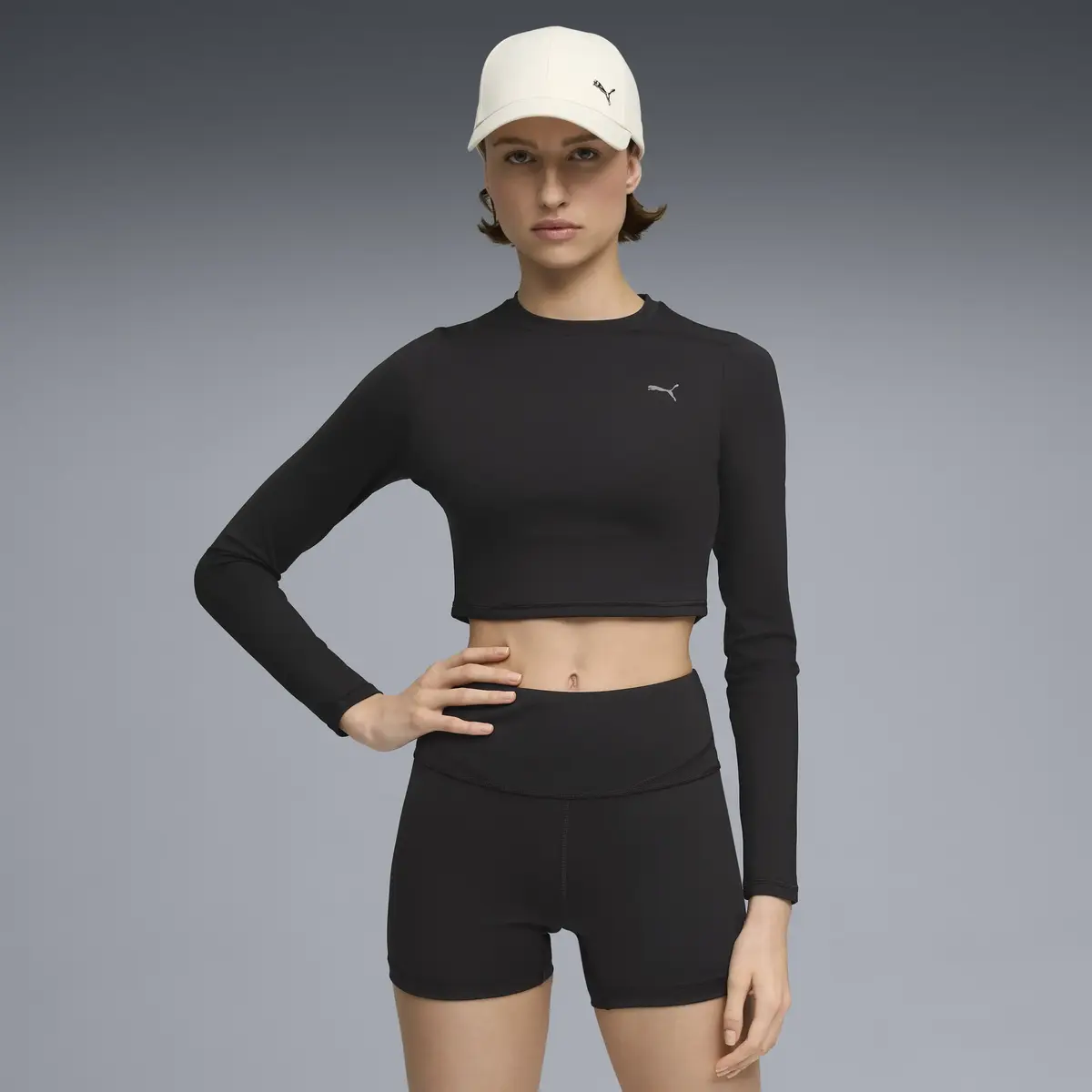 Puma W PUMA SHAPE CROPPED LS Siyah Kadın Antrenman T-Shirt