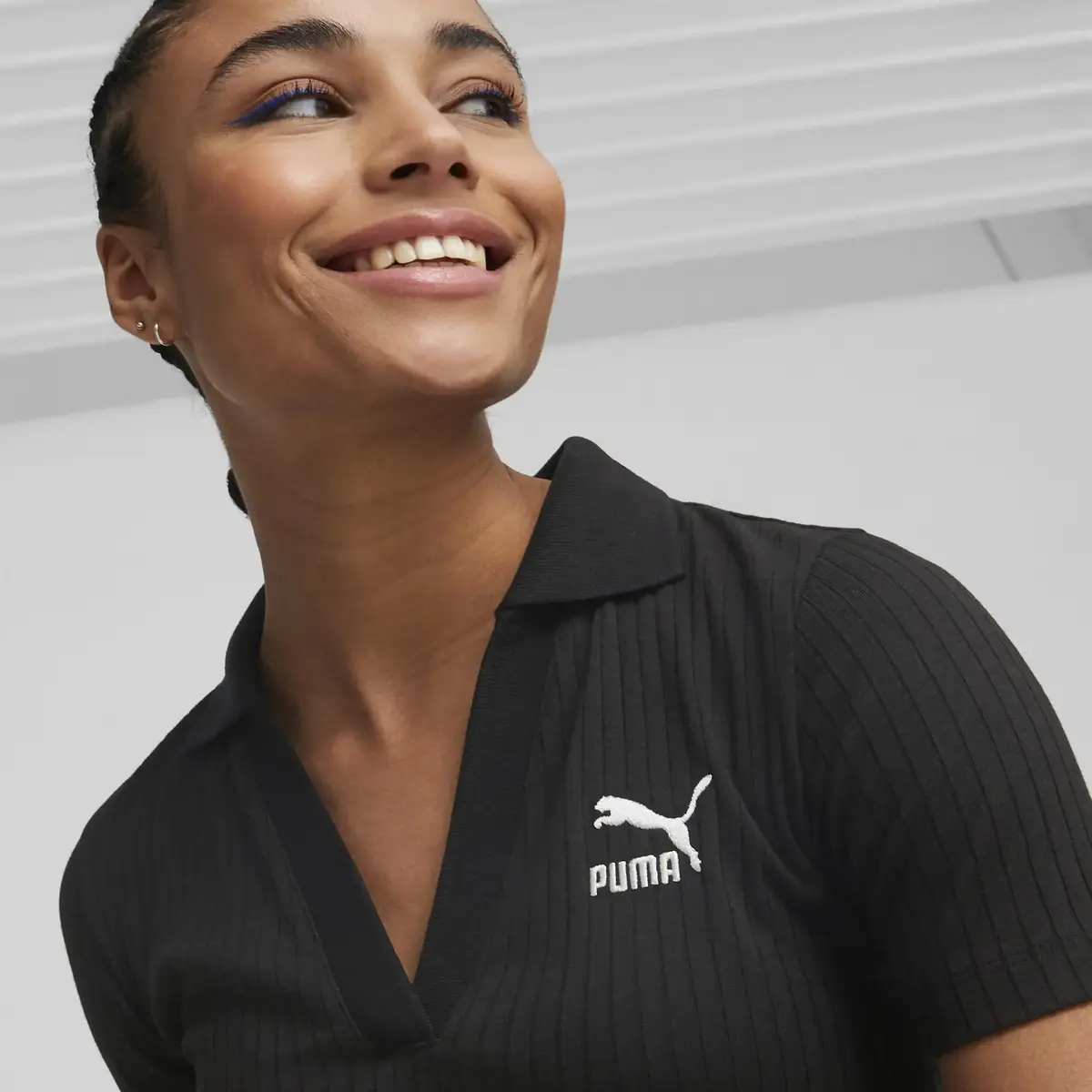 Puma CLASSICS Ribbed V-Collar Dress Siyah Kadın Elbise