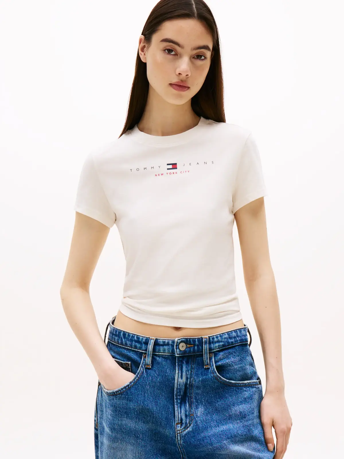 Tommy Hilfiger TJW SLIM TJ US LINEA, YBH Krem Kadın T-Shirt & Polo