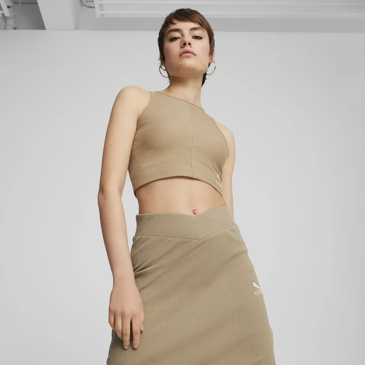 Puma CLASSICS Ribbed Crop Top Kaherengi Kadın Crop T-Shirt