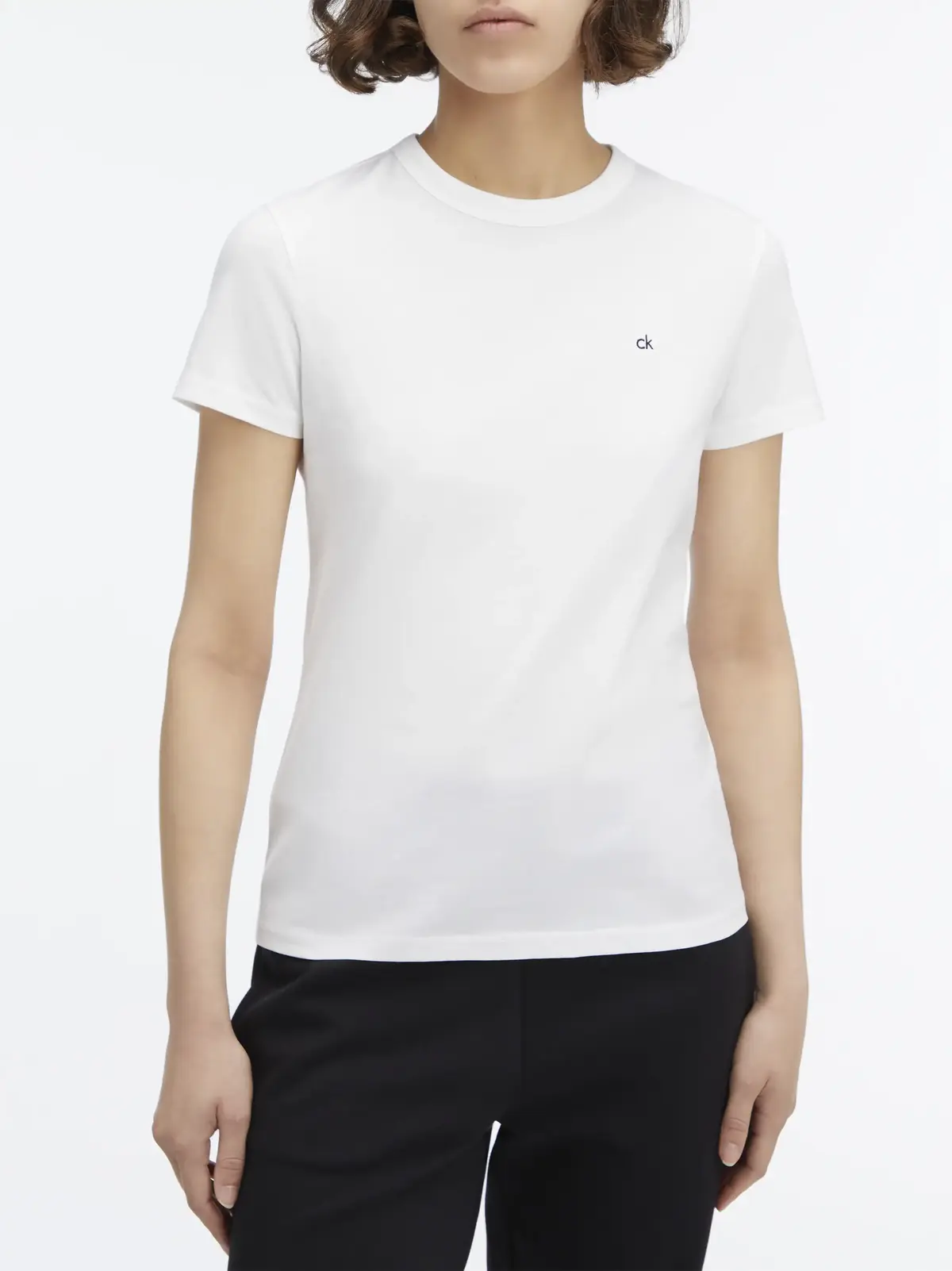 Calvin Klein CK EMB GRAPHIC SLIM, YAF Beyaz Kadın T-Shirt & Polo