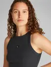 Calvin Klein WASHED WOVEN LABEL Siyah Kadın Kolsuz Tişört