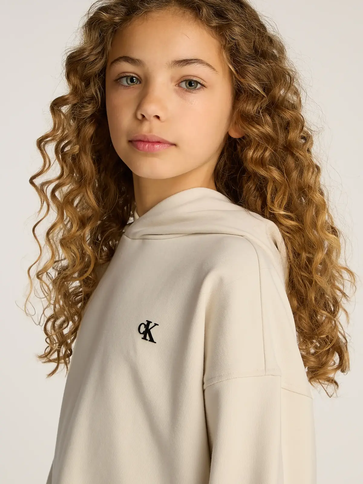 Calvin Klein HANDWRITING LOGO HOO Bej Çocuk Kapüşonlu Sweatshirt