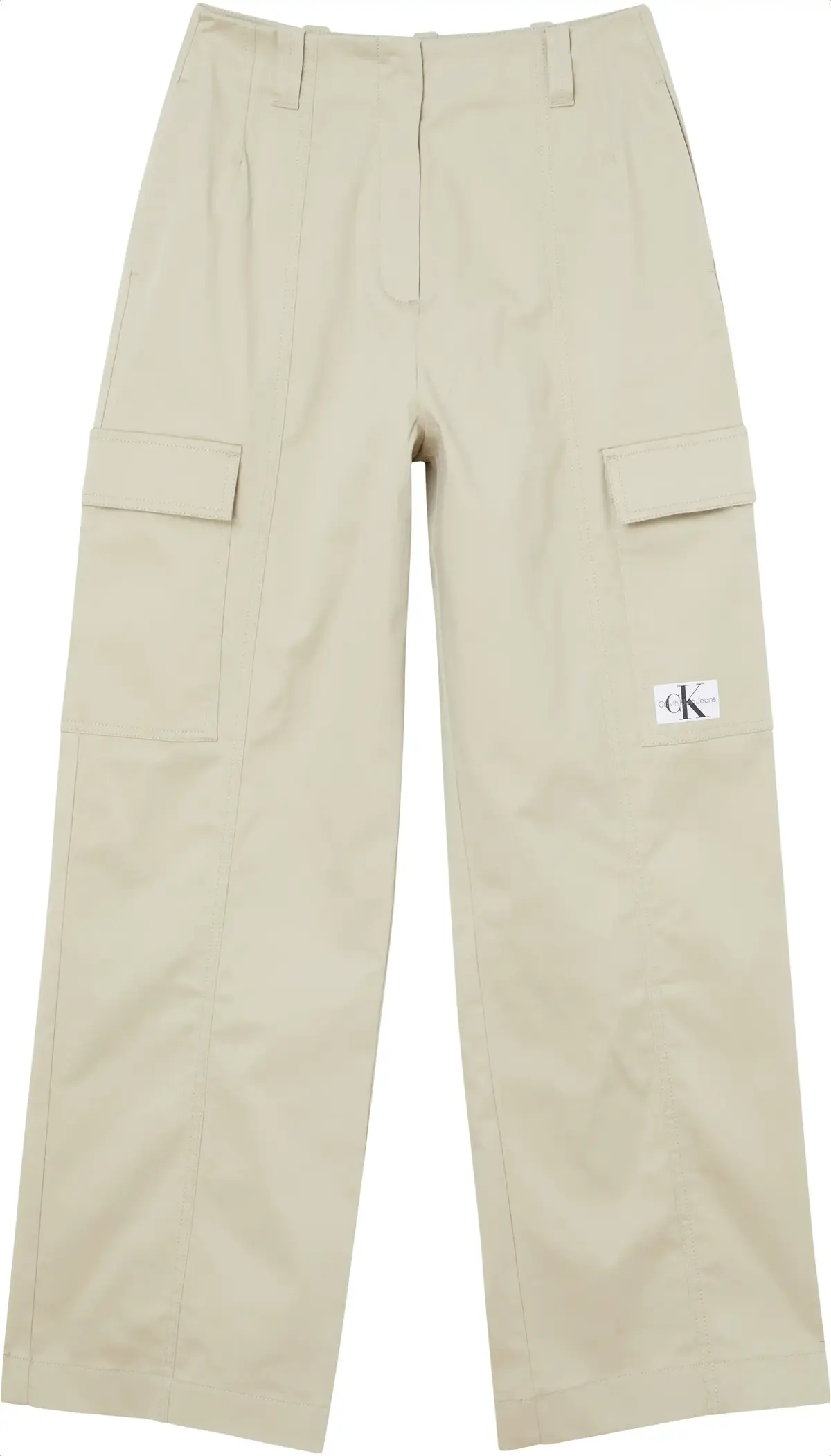 Calvin Klein BADGE HR STRAIGHT LE Kadın Krem Kargo Pantolonu