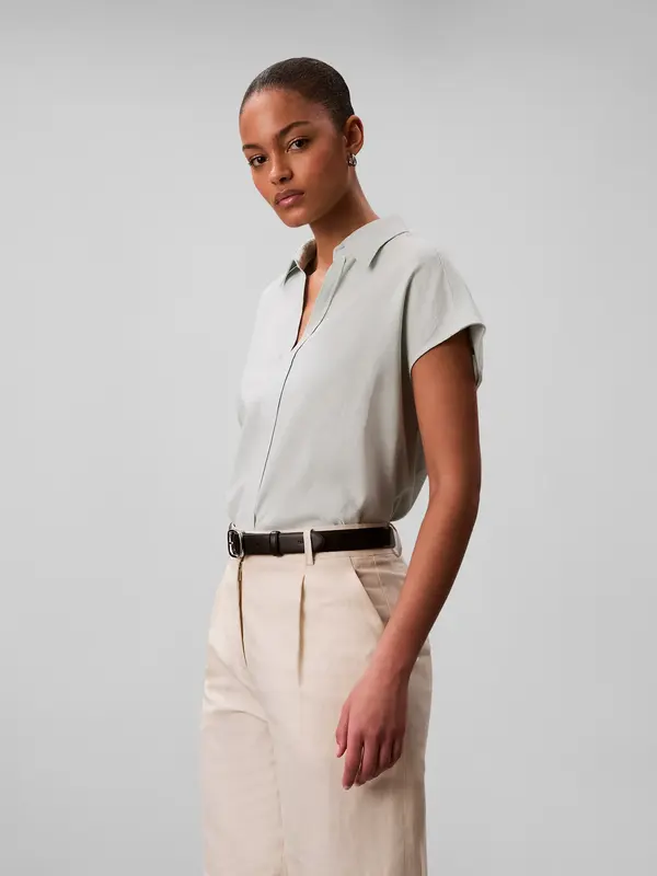 Calvin Klein LINEN CKS SS CLASSIC, 3Q0, XXS Yeşil Kadın Gömlek