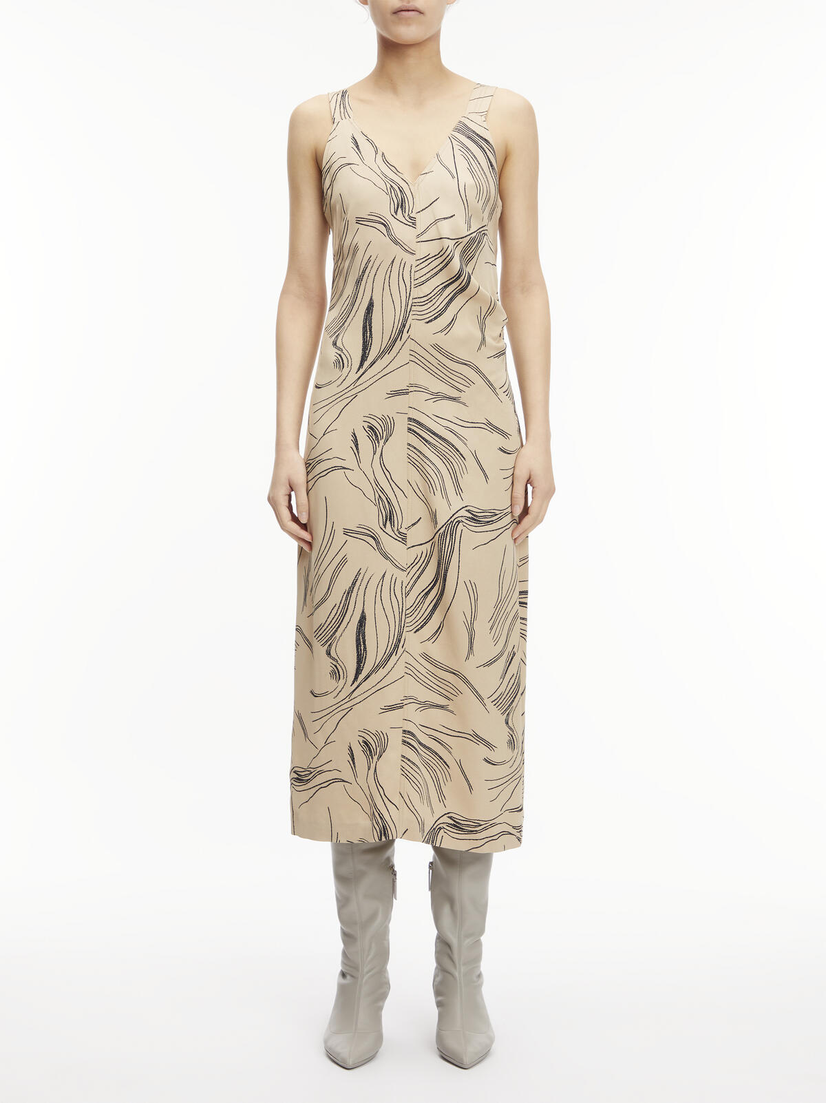 Calvin Klein SURFACE PRINT SLIP D Kadın Bej Elbise