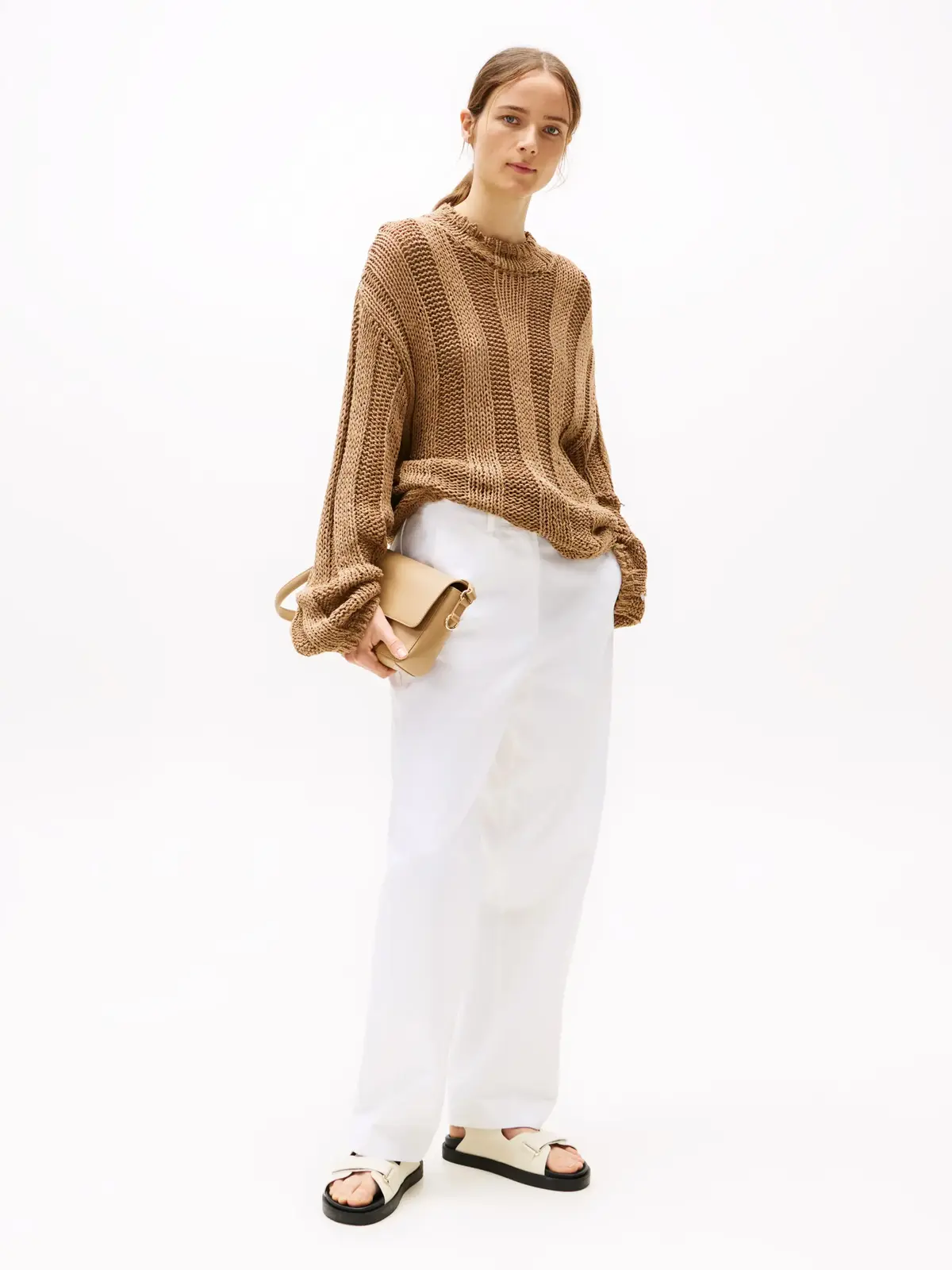 Tommy Hilfiger LEATHER SPORTY SANDA, ACJ Krem Kadın Terlik