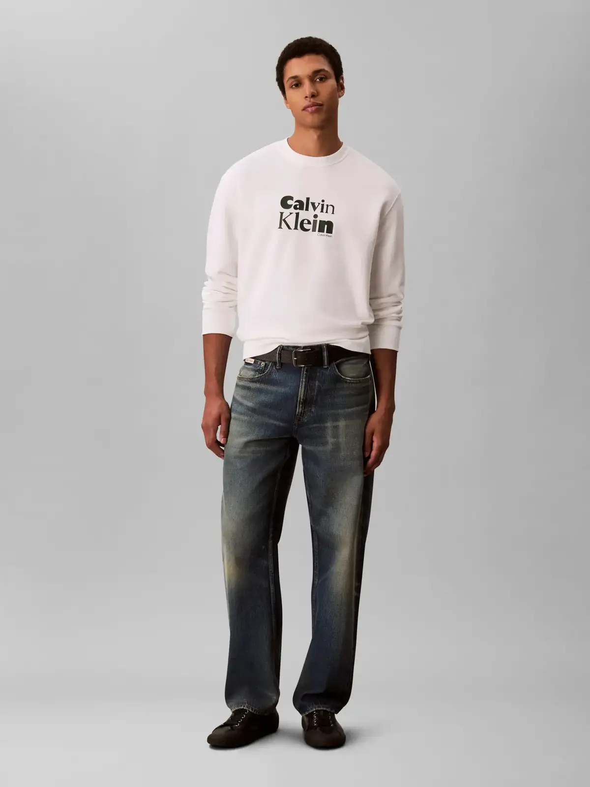 Calvin Klein LS EU 350 TERRY Beyaz Erkek Sweatshirt
