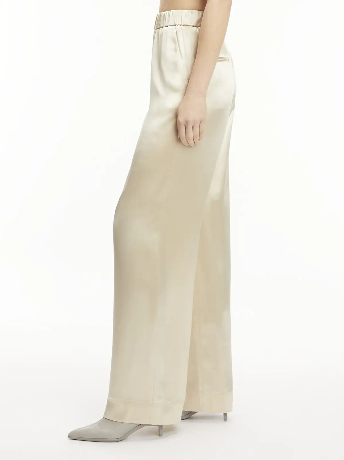 Calvin Klein NAIA SHINE WIDE LEG Kadın Krem Geniş Paça Pantolon