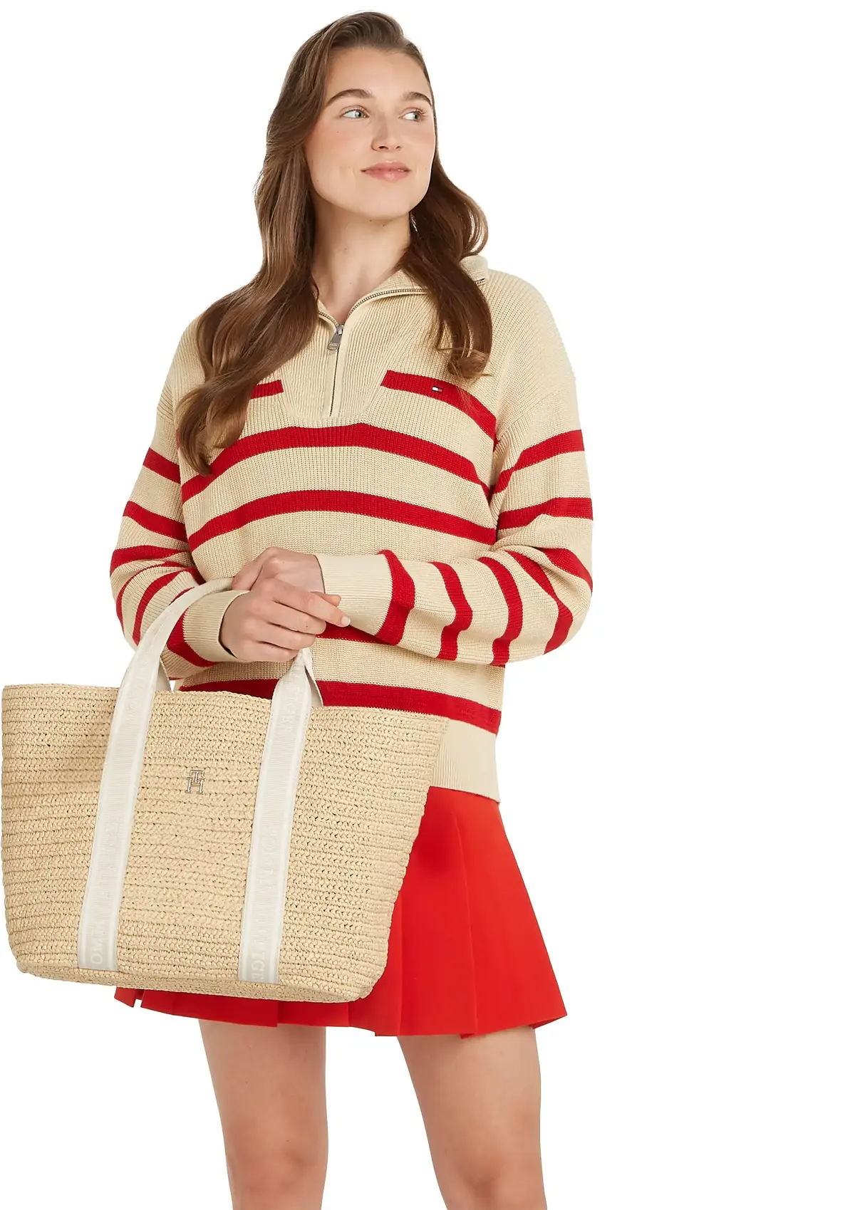 Tommy Hilfiger TH SPRING LOGO TOTE, AA8 Krem Kadın Çanta & Cüzdan