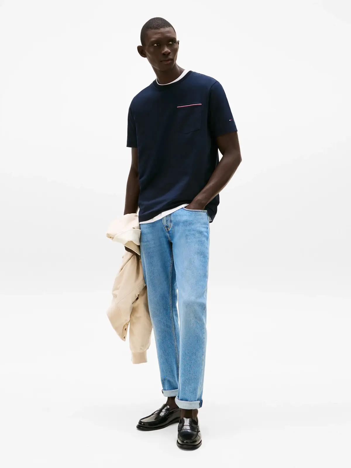 Tommy Hilfiger GLOBAL STRIPE POCKET Erkek Lacivert T-shirt