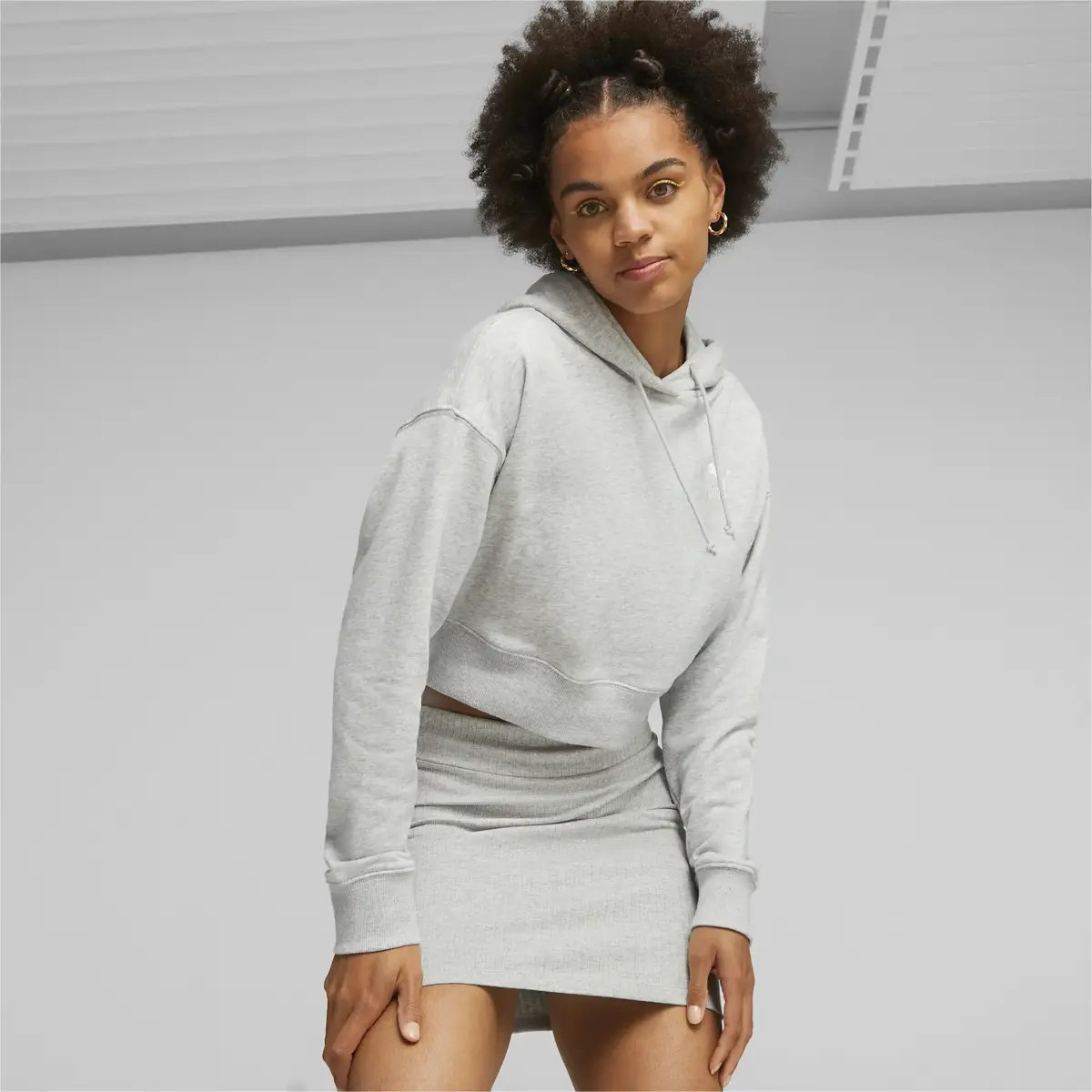 Puma CLASSICS Cropped Hoodie Gri Kadın Sweatshirt