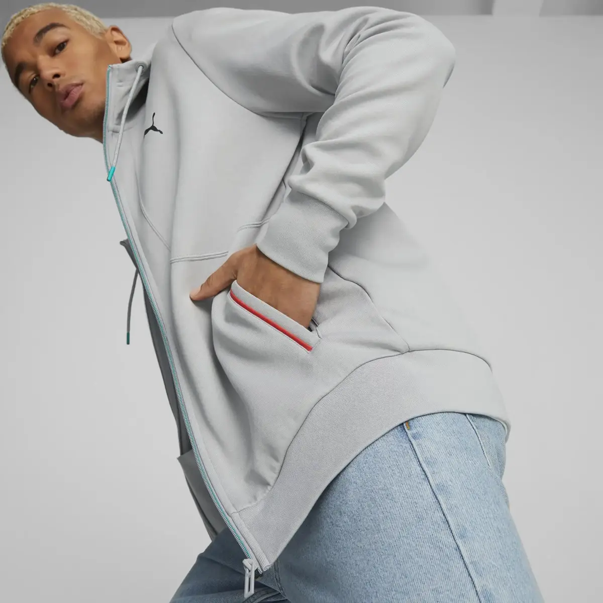 Puma MAPF1 Hooded Sweat Jacket Mercedes Mercedes Gri Erkek/Unisex Fermuarlı Hoodie