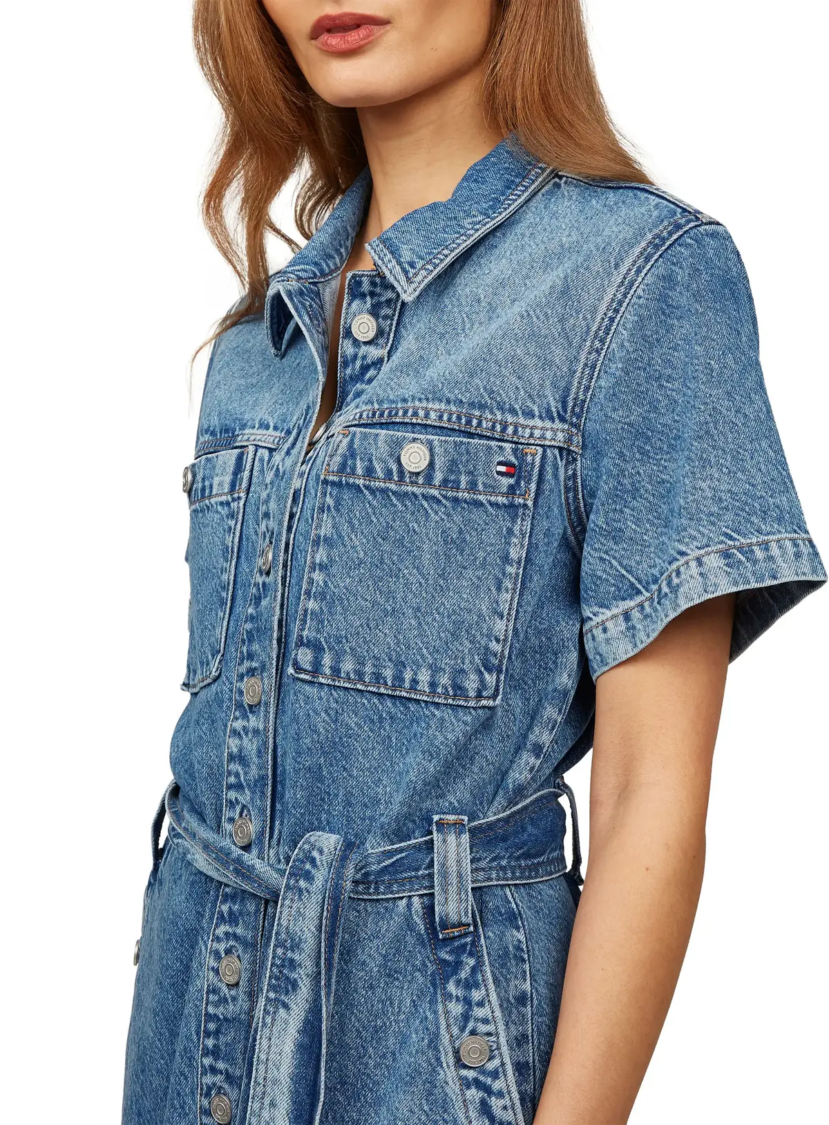 Tommy Hilfiger DNM SS KNEE BELTED D, 1A8 Mavi Kadın Elbise-Etek