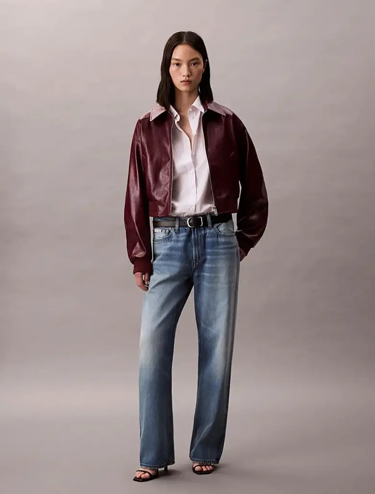 Calvin Klein A-Cropped Crinkle Faux Leather B Bordo Kadın Ceket Calvin Klein A-Cropped Crinkle Faux Leather B Bordo Kadın Ceket