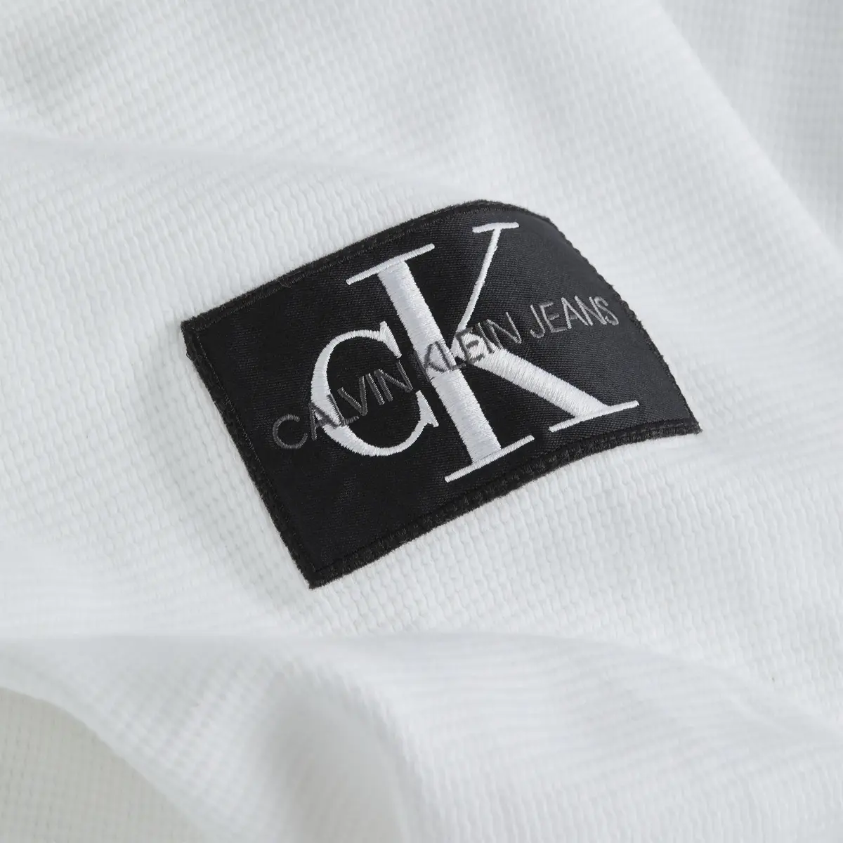 Calvin Klein MONOLOGO BADGE WAFFL Erkek Beyaz Polo T-Shirt