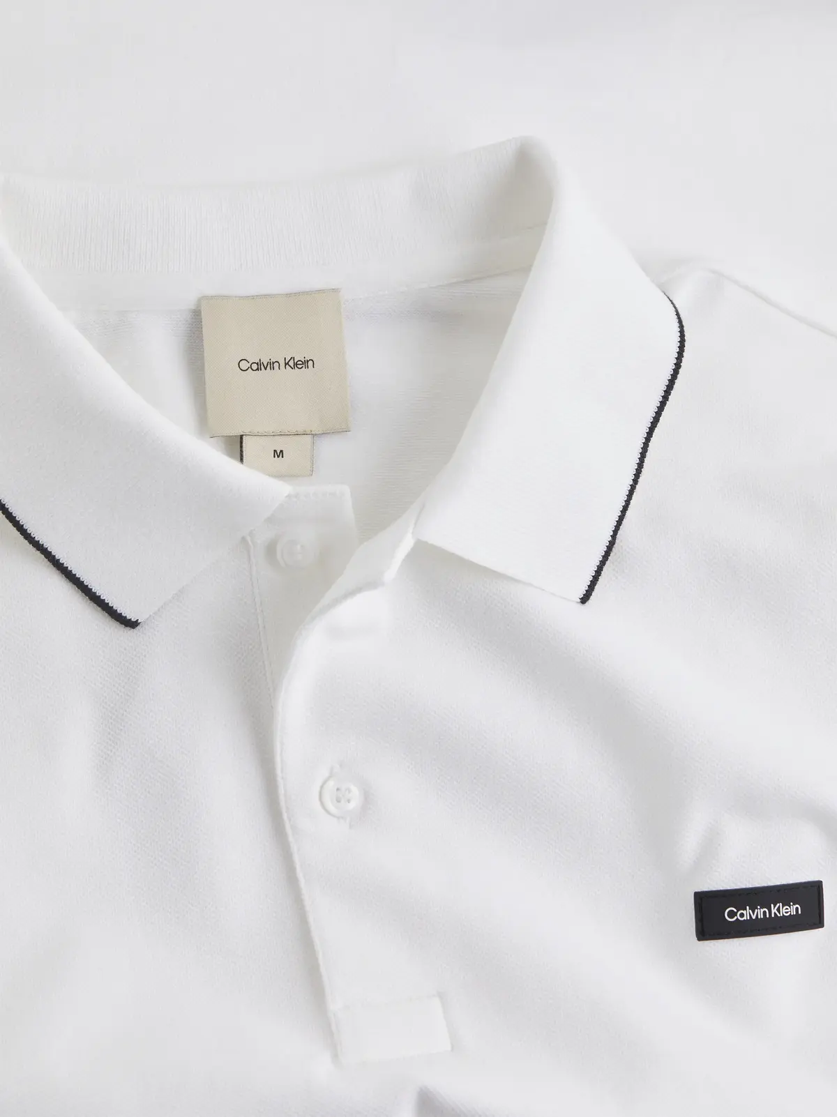 Calvin Klein STRETCH PIQUE TIPPIN, YAF Beyaz Erkek T-Shirt & Polo