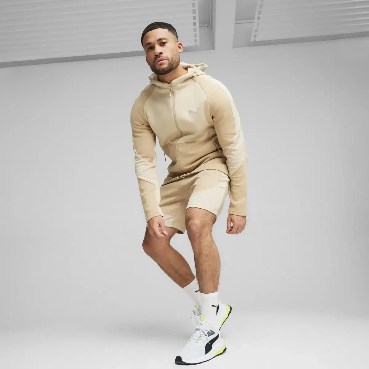 Puma EVOSTRIPE Full-Zip Hoodie Bej Erkek Sweatshirt
