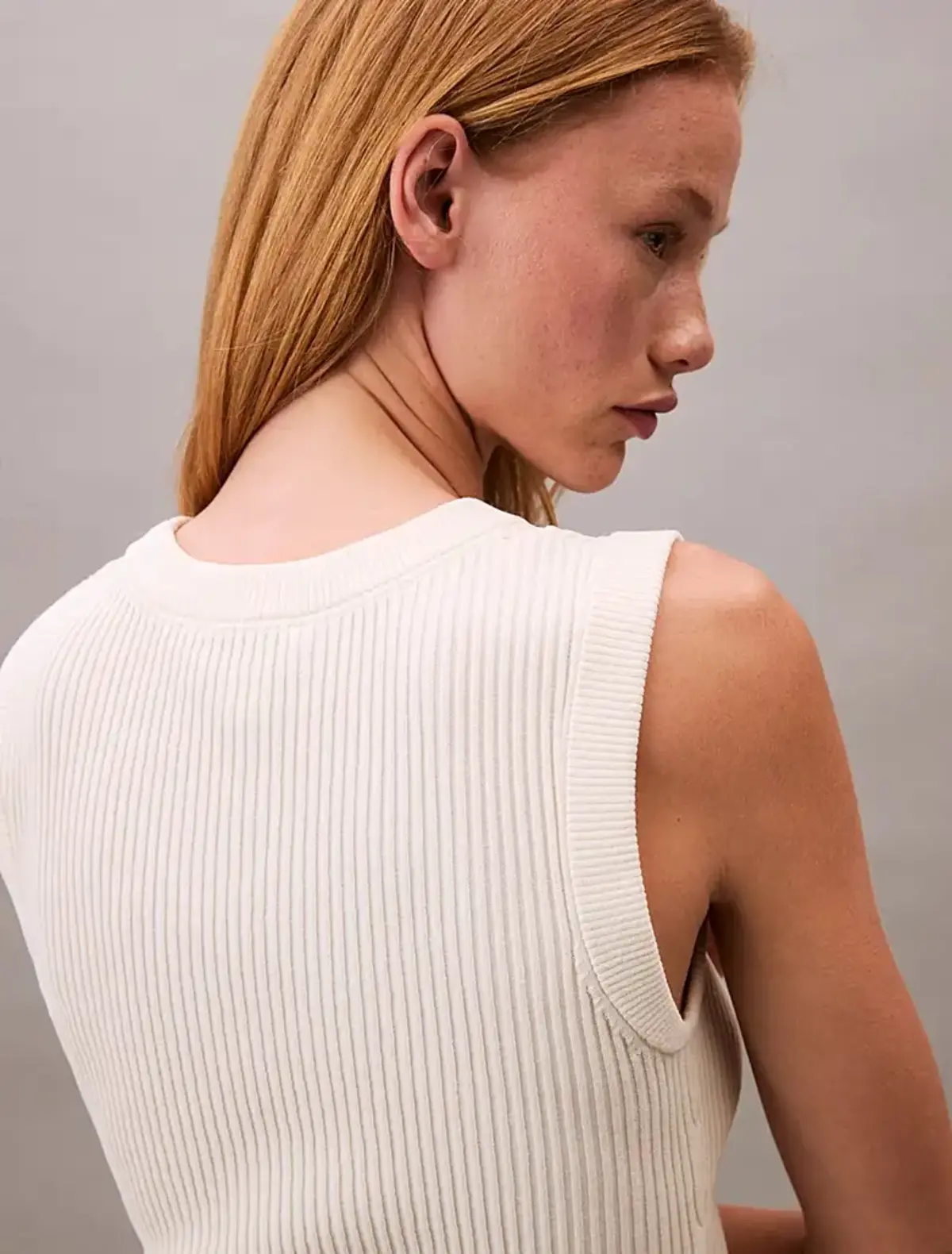 Calvin Klein A- Viscose Nylon Crew Neck Vest Bej Kadın Kazak