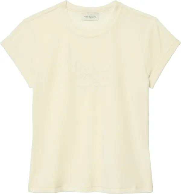 Calvin Klein SS VELOUR LOGO TEE Kadın Krem T-Shirt