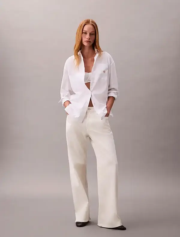 Calvin Klein LOW RISE BAGGY CHALK WHITE Beyaz Kadın Jeans