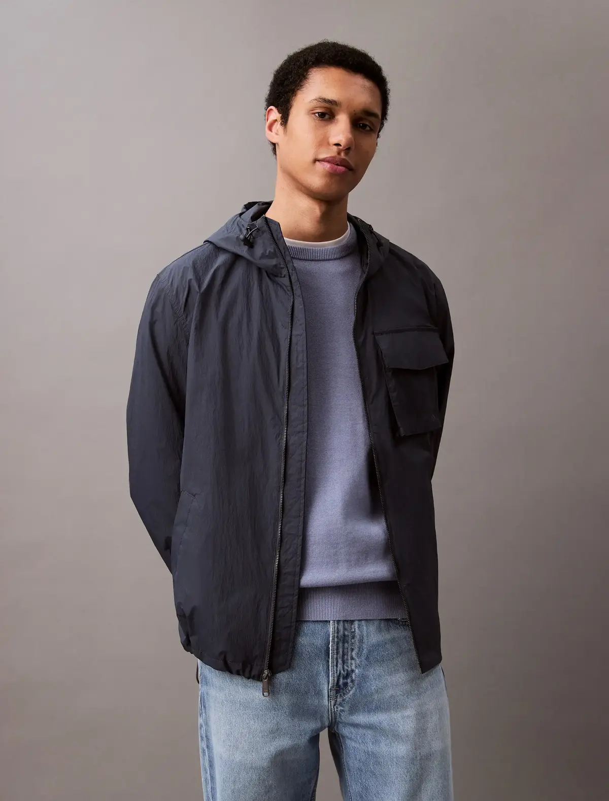 Calvin Klein AIR WEIGHT HOODED JA, 6WZ Gri Erkek Ceket