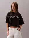 Calvin Klein A-SS Boxy Logo Graph, UB1 Siyah Kadın T-Shirt