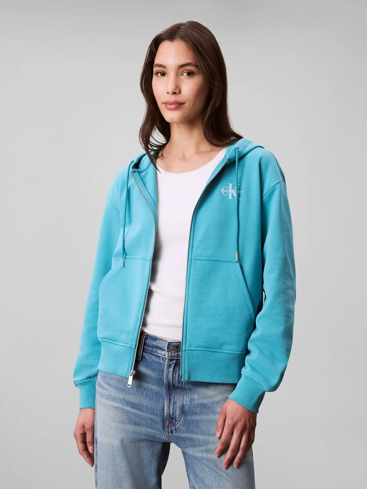 Calvin Klein MONOLOGO FRENCH TERRY FZ BF HOOD Yeşil Kadın Sweatshirt