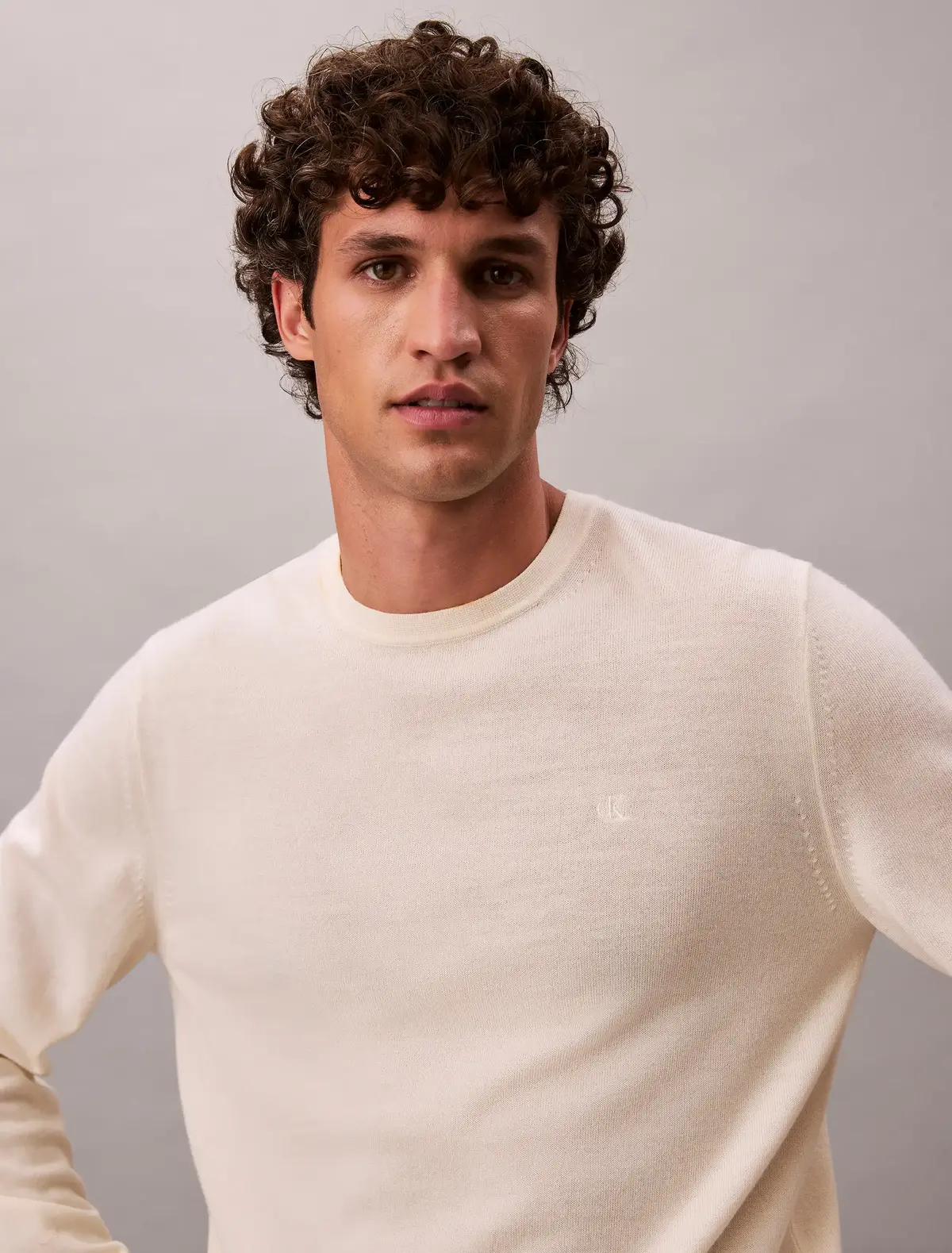 Calvin Klein LS 100% MERINO CREW, YAC Erkek Beyaz Kazak