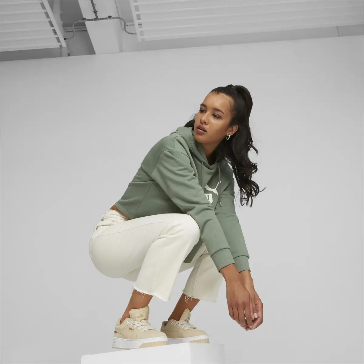 Puma Ess Cropped Logo Hoodie Fl Eucalyptus Yeşil Kadın Hoodie
