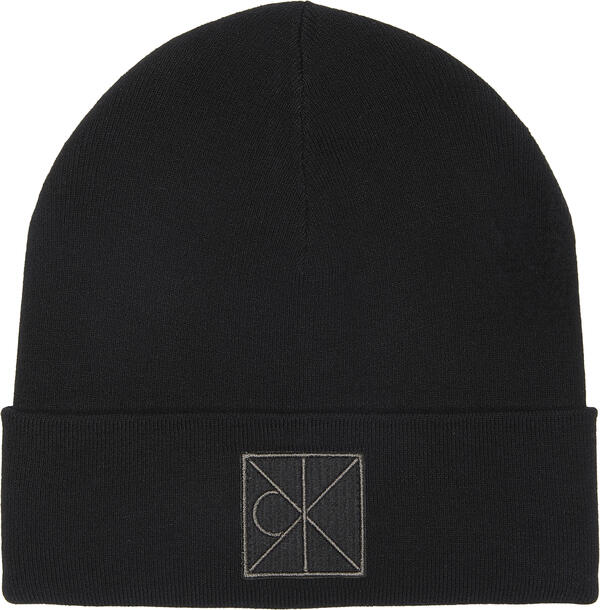 Calvin Klein EMBLEM PATCH FINE RIB BEANIE Siyah Erkek Bere
