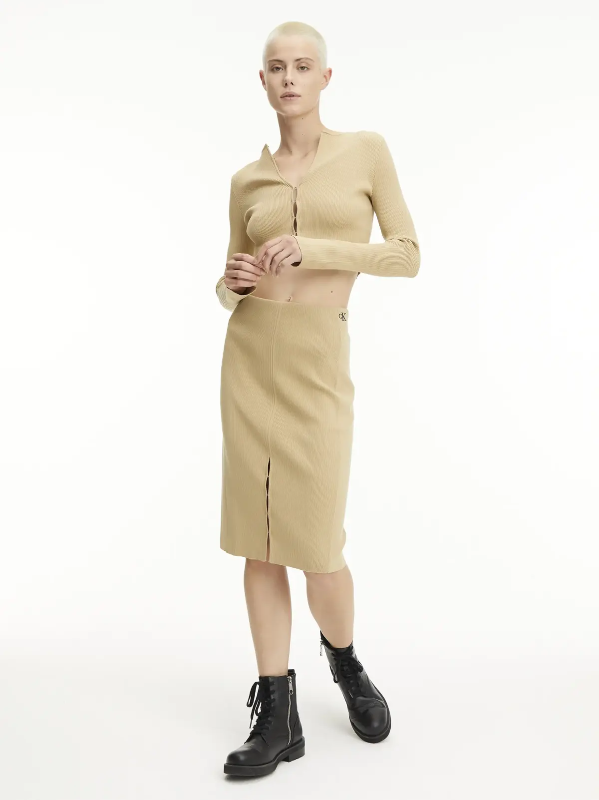 Calvin Klein HOOK & EYE KNITTED S Kadın Krem Etek