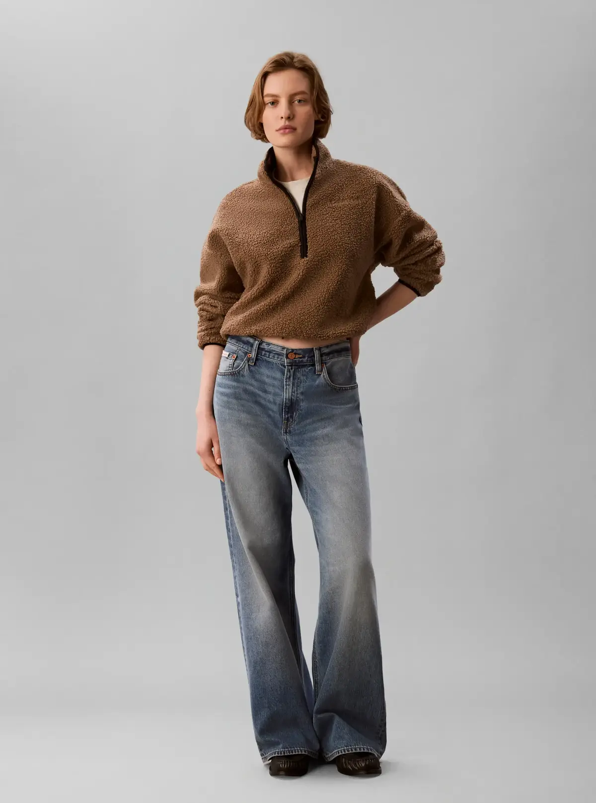 Calvin Klein SHERPA 1/4 ZIP CONTR, RMF Kahverengi Kadın Sweatshirt