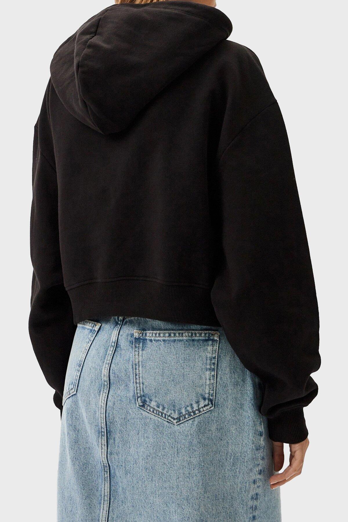 Calvin Klein CHENILLE MONOLOGO HO, BEH Kadın Siyah Sweatshirt
