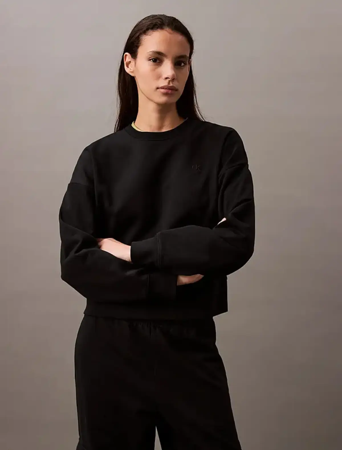 Calvin Klein LS ARCHIVE LOGO FRENCH TERRY RLX Siyah Kadın Sweatshirt