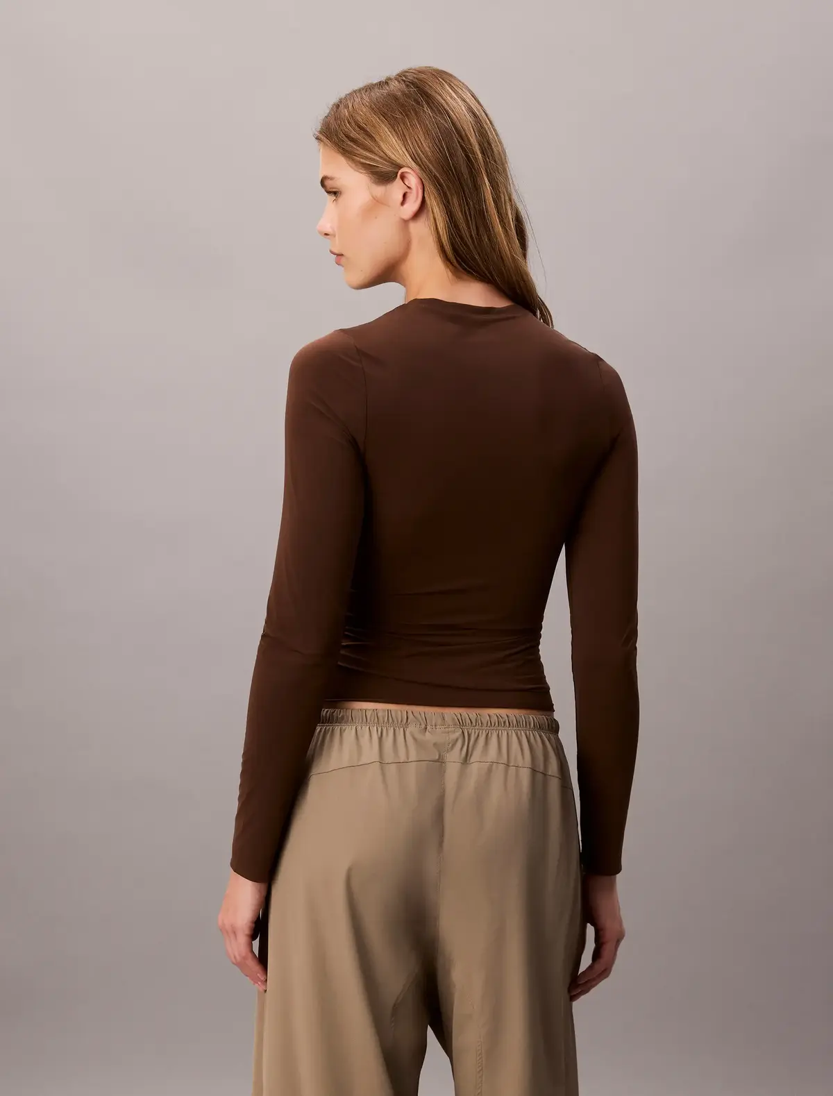 Calvin Klein SECOND SKIN LS TOP Kahverengi Kadın Uzun Kollu Tişört