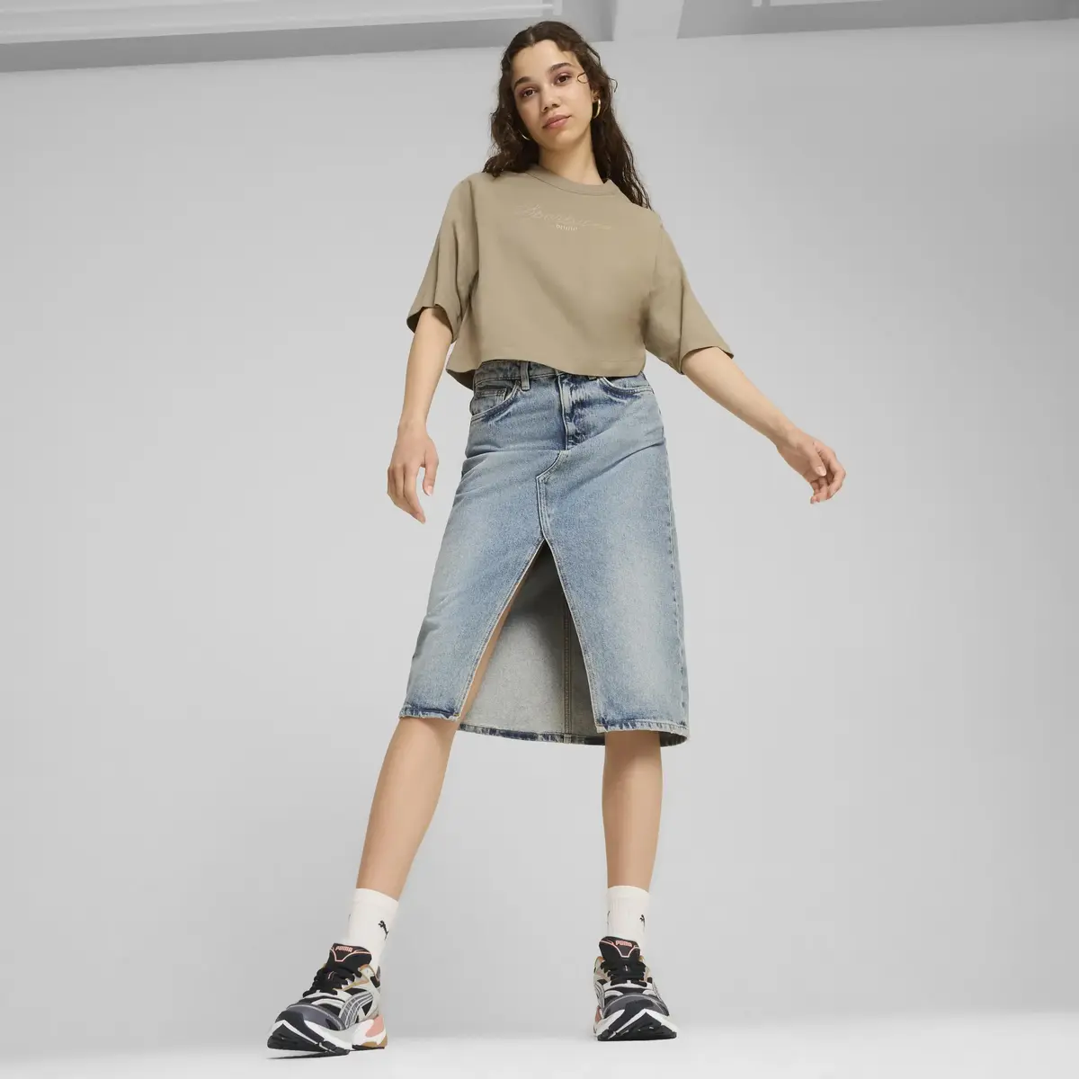 Puma CLASSICS + Oversized Tee Bej Kadın T-Shirt